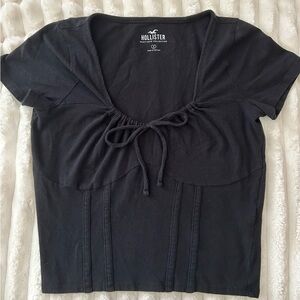 Hollister Black Short Sleeve Tee with Tie Front